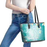Polynesian Jellyfish Leather Tote Bag With Plumeria Teal