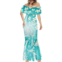 Polynesian Jellyfish Mermaid Dress With Plumeria Teal