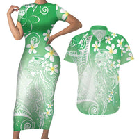 Polynesian Jellyfish Couples Matching Short Sleeve Bodycon Dress and Hawaiian Shirt With Plumeria Green LT05 Green - Polynesian Pride