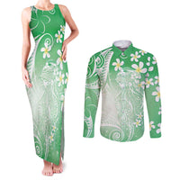 Polynesian Jellyfish Couples Matching Tank Maxi Dress and Long Sleeve Button Shirt With Plumeria Green LT05 Green - Polynesian Pride