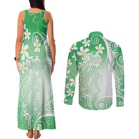 Polynesian Jellyfish Couples Matching Tank Maxi Dress and Long Sleeve Button Shirt With Plumeria Green LT05 - Polynesian Pride