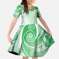 Polynesian Jellyfish Family Matching Mermaid Dress and Hawaiian Shirt With Plumeria Green LT05 Daughter's Dress Green - Polynesian Pride