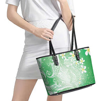 Polynesian Jellyfish Leather Tote Bag With Plumeria Green
