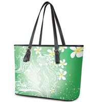 Polynesian Jellyfish Leather Tote Bag With Plumeria Green
