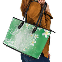 Polynesian Jellyfish Leather Tote Bag With Plumeria Green