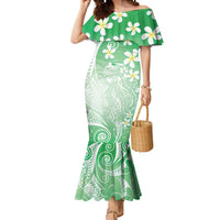 Polynesian Jellyfish Mermaid Dress With Plumeria Green