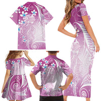 Polynesian Jellyfish Family Matching Short Sleeve Bodycon Dress and Hawaiian Shirt With Plumeria Pink LT05 - Polynesian Pride