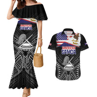 American Samoa Flag Day Couples Matching Mermaid Dress and Hawaiian Shirt Bald Eagle With Polynesian Pattern