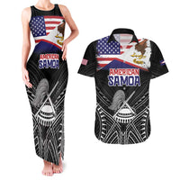 American Samoa Flag Day Couples Matching Tank Maxi Dress and Hawaiian Shirt Bald Eagle With Polynesian Pattern