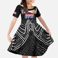 Personalised American Samoa Flag Day Family Matching Off The Shoulder Long Sleeve Dress and Hawaiian Shirt Bald Eagle With Polynesian Pattern LT05 Daughter's Dress Black - Polynesian Pride