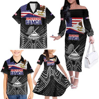 Personalised American Samoa Flag Day Family Matching Off The Shoulder Long Sleeve Dress and Hawaiian Shirt Bald Eagle With Polynesian Pattern LT05 - Polynesian Pride
