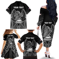 Personalised American Samoa Flag Day Family Matching Off The Shoulder Long Sleeve Dress and Hawaiian Shirt Bald Eagle With Polynesian Pattern LT05 - Polynesian Pride