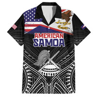 Personalised American Samoa Flag Day Family Matching Off The Shoulder Long Sleeve Dress and Hawaiian Shirt Bald Eagle With Polynesian Pattern LT05 Dad's Shirt - Short Sleeve Black - Polynesian Pride