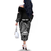 Personalised American Samoa Flag Day Family Matching Off The Shoulder Long Sleeve Dress and Hawaiian Shirt Bald Eagle With Polynesian Pattern LT05 - Polynesian Pride