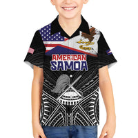 Personalised American Samoa Flag Day Family Matching Off The Shoulder Long Sleeve Dress and Hawaiian Shirt Bald Eagle With Polynesian Pattern LT05 Son's Shirt Black - Polynesian Pride