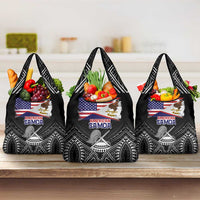 American Samoa Flag Day Grocery Bag Bald Eagle With Polynesian Pattern LT05 3-pack One Size Black - Polynesian Pride