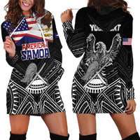 American Samoa Flag Day Hoodie Dress Bald Eagle With Polynesian Pattern