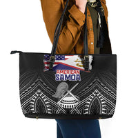 American Samoa Flag Day Leather Tote Bag Bald Eagle With Polynesian Pattern LT05 - Polynesian Pride