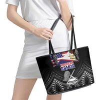 American Samoa Flag Day Leather Tote Bag Bald Eagle With Polynesian Pattern LT05 - Polynesian Pride