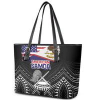 American Samoa Flag Day Leather Tote Bag Bald Eagle With Polynesian Pattern LT05 - Polynesian Pride