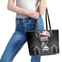 American Samoa Flag Day Leather Tote Bag Bald Eagle With Polynesian Pattern LT05 - Polynesian Pride
