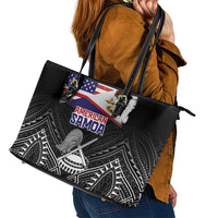 American Samoa Flag Day Leather Tote Bag Bald Eagle With Polynesian Pattern LT05 - Polynesian Pride
