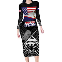 American Samoa Flag Day Long Sleeve Bodycon Dress Bald Eagle With Polynesian Pattern
