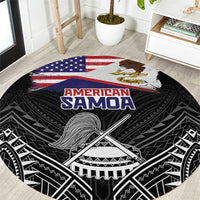 American Samoa Flag Day Round Carpet Bald Eagle With Polynesian Pattern LT05 Black - Polynesian Pride