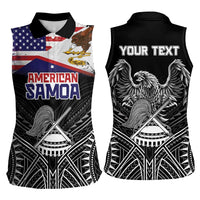 Personalised American Samoa Flag Day Women Sleeveless Polo Shirt Bald Eagle With Polynesian Pattern LT05 - Polynesian Pride