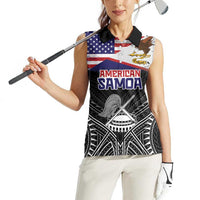 Personalised American Samoa Flag Day Women Sleeveless Polo Shirt Bald Eagle With Polynesian Pattern LT05 - Polynesian Pride