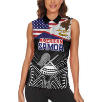 Personalised American Samoa Flag Day Women Sleeveless Polo Shirt Bald Eagle With Polynesian Pattern LT05 - Polynesian Pride
