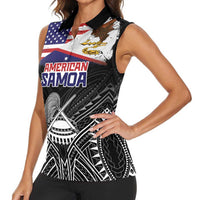 Personalised American Samoa Flag Day Women Sleeveless Polo Shirt Bald Eagle With Polynesian Pattern LT05 - Polynesian Pride
