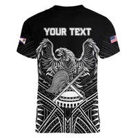 American Samoa Flag Day Women V-Neck T-Shirt Bald Eagle With Polynesian Pattern
