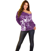 Personalised Fibromyalgia Awareness Off Shoulder Sweater Polynesian Purple Ribbon