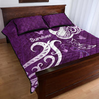 Fibromyalgia Awareness Quilt Bed Set Polynesian Purple Ribbon