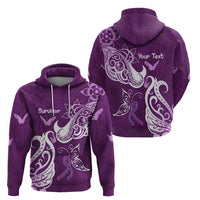 Personalised Fibromyalgia Awareness Zip Hoodie Polynesian Purple Ribbon