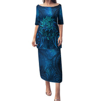 New Zealand Dream Catcher Family Matching Puletasi and Hawaiian Shirt Maori Koru Pattern Blue Version LT05 Mom's Dress Blue - Polynesian Pride