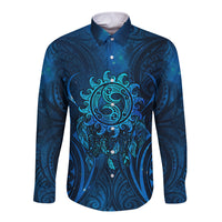 New Zealand Dream Catcher Long Sleeve Button Shirt Maori Koru Pattern Blue Version