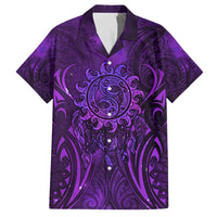 New Zealand Dream Catcher Family Matching Off The Shoulder Long Sleeve Dress and Hawaiian Shirt Maori Koru Pattern Purple Version