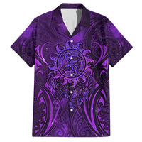 New Zealand Dream Catcher Family Matching Tank Maxi Dress and Hawaiian Shirt Maori Koru Pattern Purple Version LT05 Dad's Shirt - Short Sleeve Purple - Polynesian Pride