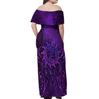 New Zealand Dream Catcher Off Shoulder Maxi Dress Maori Koru Pattern Purple Version
