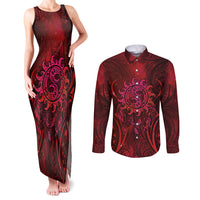 New Zealand Dream Catcher Couples Matching Tank Maxi Dress and Long Sleeve Button Shirt Maori Koru Pattern Red Version