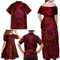 New Zealand Dream Catcher Family Matching Off Shoulder Maxi Dress and Hawaiian Shirt Maori Koru Pattern Red Version LT05 - Polynesian Pride