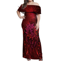 New Zealand Dream Catcher Off Shoulder Maxi Dress Maori Koru Pattern Red Version
