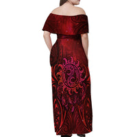 New Zealand Dream Catcher Off Shoulder Maxi Dress Maori Koru Pattern Red Version