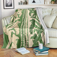 Hawaii Pua Kenikeni Lei Blanket With Lau Maia Green LT05 Green - Polynesian Pride