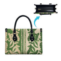 Hawaii Pua Kenikeni Lei Leather Bag With Lau Maia Green LT05 - Polynesian Pride