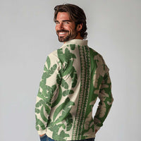 Hawaii Pua Kenikeni Lei Long Sleeve Polo Shirt With Lau Maia Green LT05 - Polynesian Pride