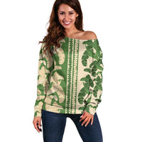 Hawaii Pua Kenikeni Lei Off Shoulder Sweater With Lau Maia Green LT05 Women Green - Polynesian Pride