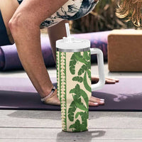 Hawaii Pua Kenikeni Lei Tumbler With Handle With Lau Maia Green LT05 - Polynesian Pride